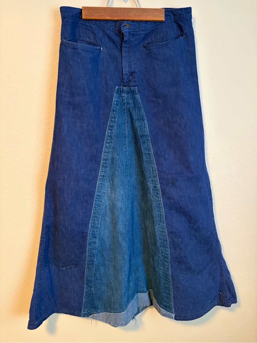 Vintage Landlubber 60s 70s Indigo Denim Panel Jean Maxi Skirt